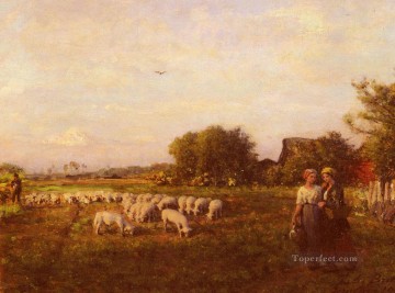  Bergere Oil Painting - La Bergere countryside Realist Jules Breton sheep